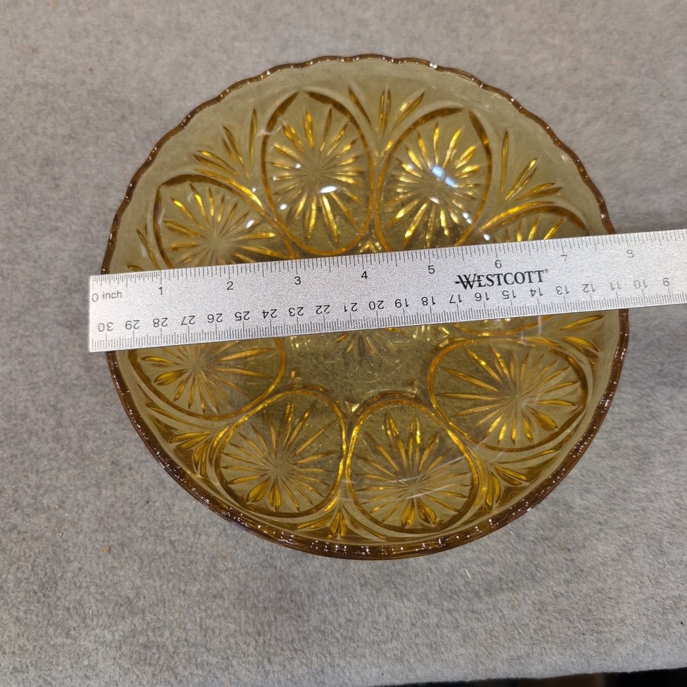 Anchor Hocking Medallion Honey Gold Chip and Dip Set Amber Glass Starburst 1960s - Picture 3 of 5